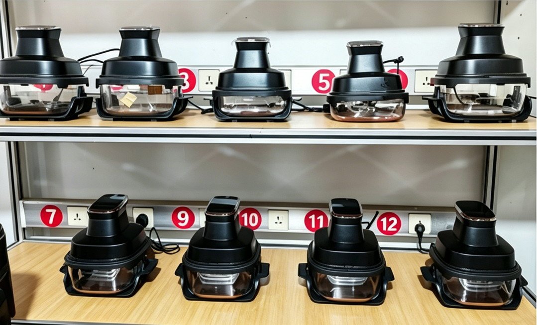 Kitchen appliances arranged for product checking